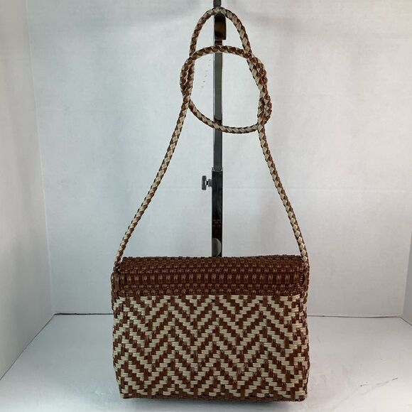 Oaxaca Mexico Hand Woven Plastic Cross Body Bag/Wristlet Brown/Tan - Picture 3 of 13